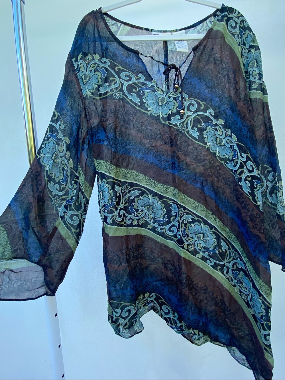 Y2K Blue Green Floral Asymmetrical Fairy Tunic Top Size Large